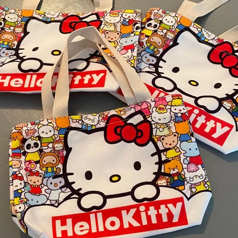 

Hello Kitty Sanrio Canvas Bag Cartoon Portable Shoulder Bags Japanese Light High Capacity Shopping Bag Cute Fashion Leisure Gift