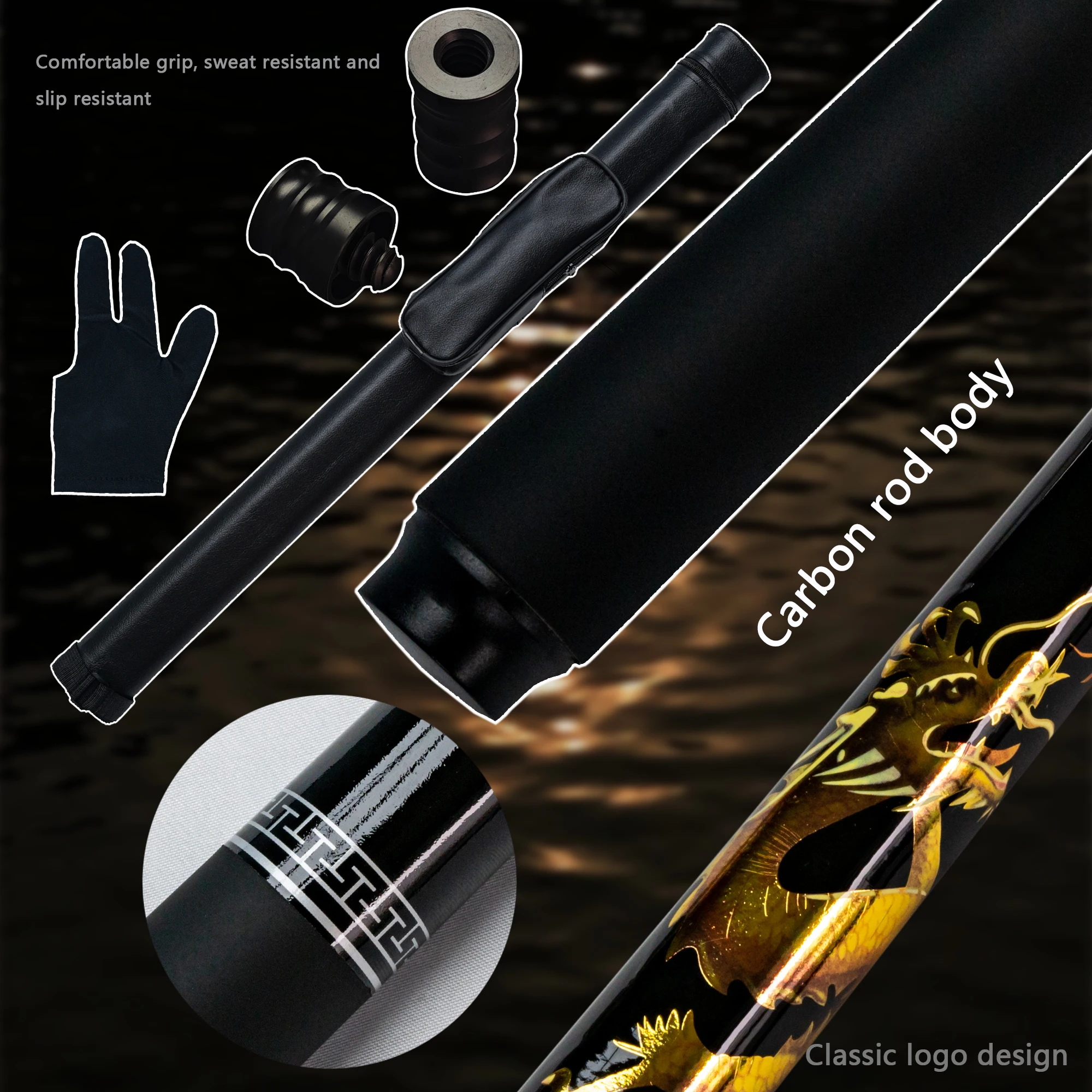 Carbon Billiard Cue Set with 12.5mm Tip for Nine Ball and Carom Complete Equipment for Professional Performance 4 PCs