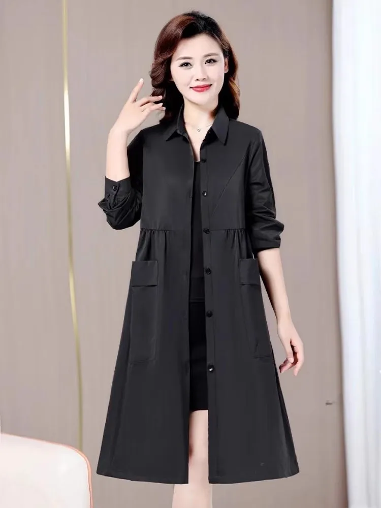 

Trench Coat Women 2024 Spring Autumn Casual Loose Long Coats Elegance Fashion New Solid Single Breasted Thin Women's Windbreaker