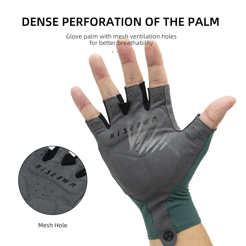 HISERWA Summer Cycling Half Finger Gloves Men Women Breathable Anti-Slip Anti-Sweat Sports Gloves Anti-Shock Bike Bicycle Gloves 3