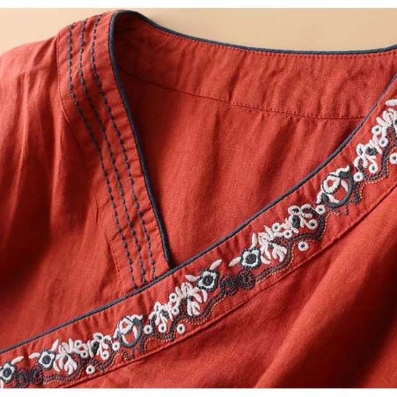 Women Chinese Shirt Chinese Cotton and Hemp Embroidery Top Summer Oriental Hanfu Loose Comfortable Top women chinese shirt