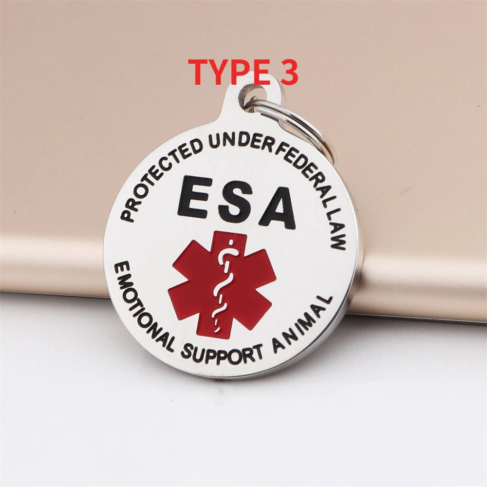 ESA Emotional Support Animal ID Tag - Pre-Engraved Plastic Tag With Medical Symbol, Small Black, Made In USA