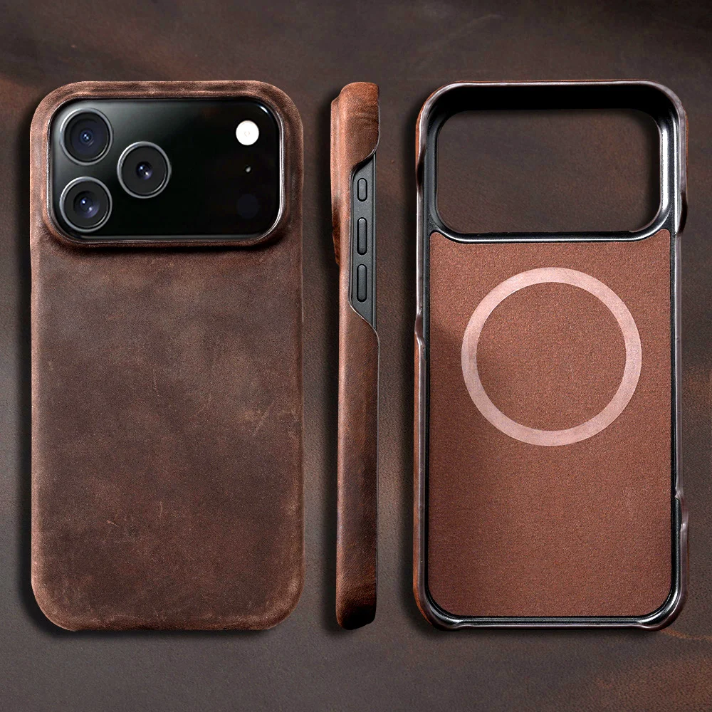 for Magsafe Case for iPhone 15 16 17 Pro Max 17Pro 17 Air 16Pro Retro Luxury Genuine PULL-UP Leather Magnetic Phone Back Cover 1