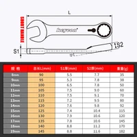 Clé à cliquet bidirectionnelle à 72 dents, 8-14mm, double usage, poignée courte, extrémité ouverte, clé combinée CR-V, clé à ouverture rapide, outils manuels 6