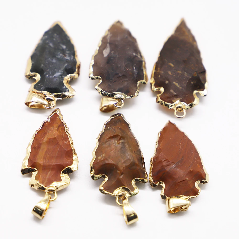 

Hot Sell Raw Ore Natural Stone Lndian Agate Arrow Head Pendants Rough For Healing Point Charm Necklace Jewelry Accessories 6Pcs