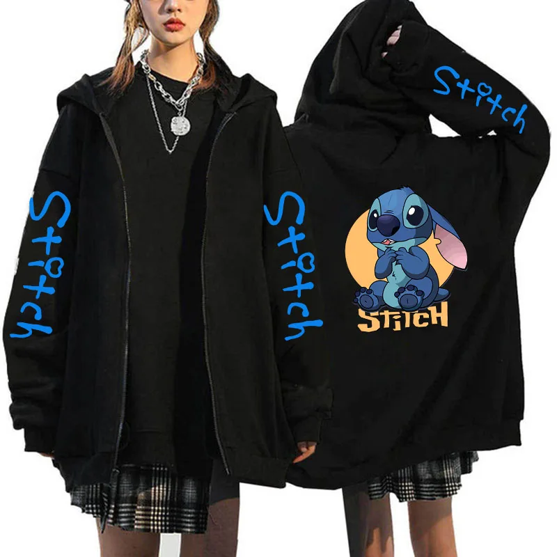 thumbnail image 1 of Sudadera con capucha Y2k de los años 90 con cremallera de Disney Stitch, sudaderas con cremallera para mujer, sudadera bonita de Anime Harajuku, ropa de calle de Manga con capucha para mujer, 1 of 5