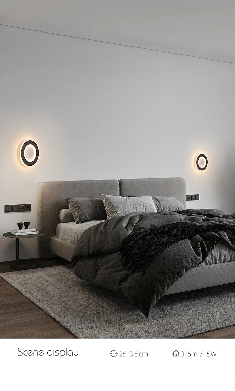 wall hanging lights Simple wall lamp hollow geometric round walkway wall lamp LED bedroom lamp bedside lighting black and white living room lamp plug in wall sconce