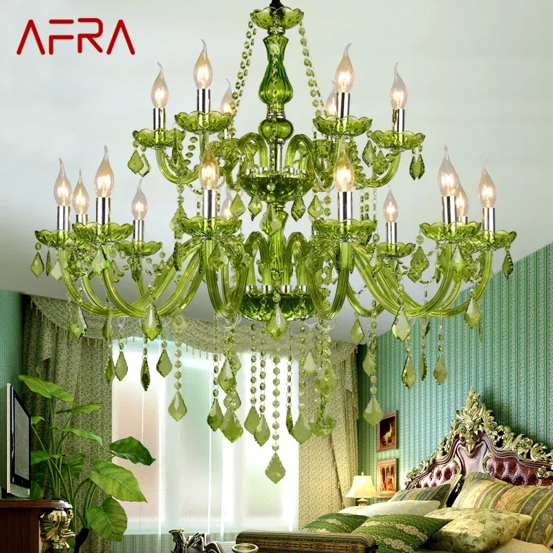 

AFRA European Style Crystal Pendent Lamp Green Candle Lamp Luxurious Living Room Restaurant Bedroom Lnternet Bar Chandelier