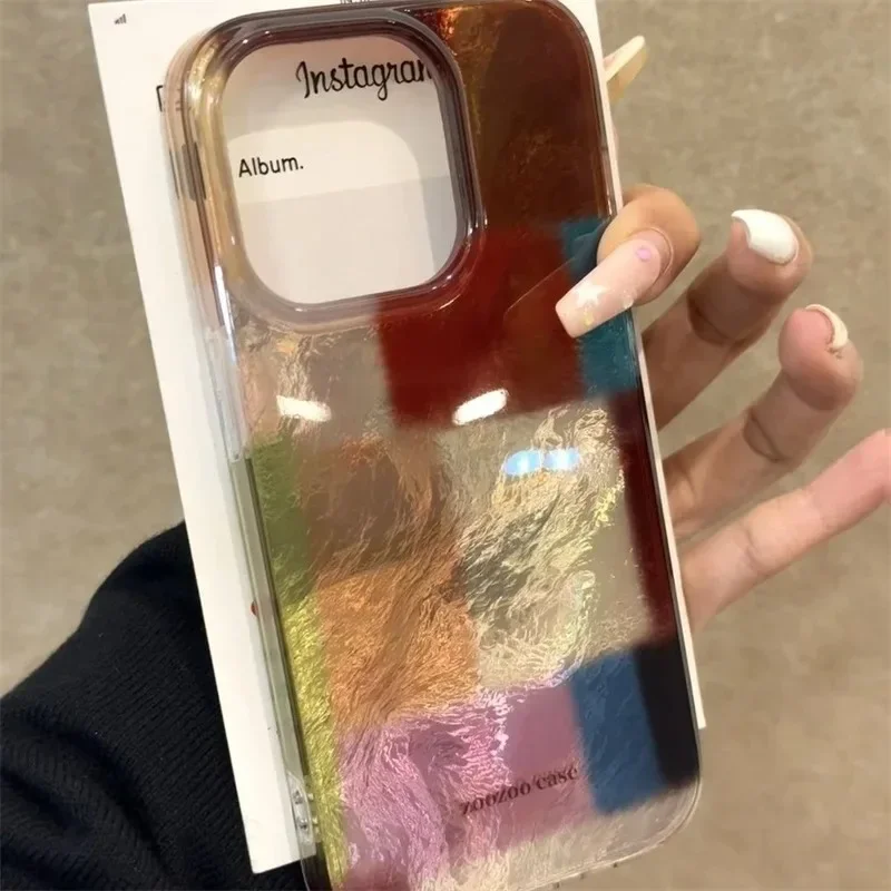 Vortex Pattern Color Grid Splicing Feather Texture Phone Case