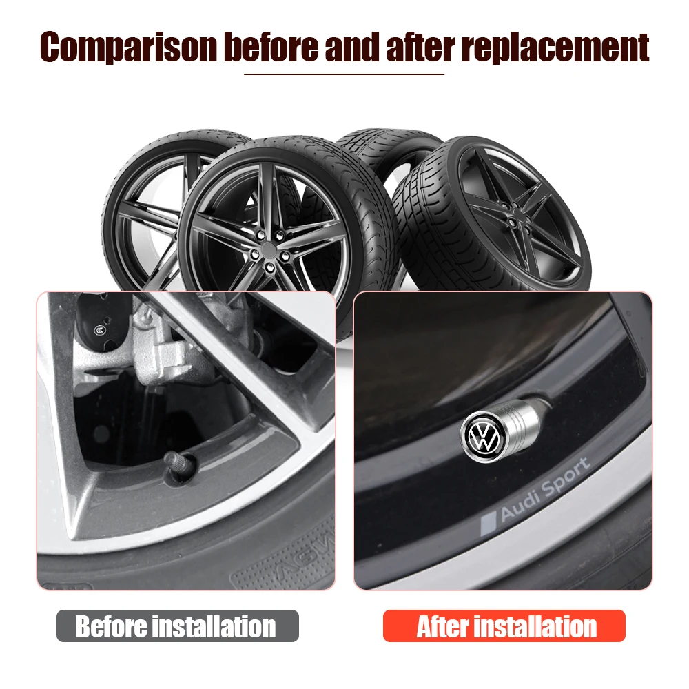 Tire Valve Caps Tire Stem Cover 4Pcs Car Wheel Tire Valve Caps Tyre Stem Cover Bolt-In Accessories For Volkswagen VW GTI R Golf 5 Polo Tiguan Passat Rline Jetta