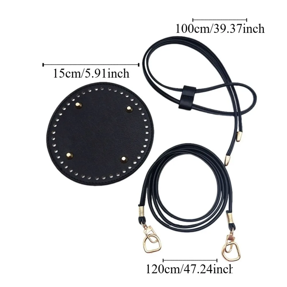 3Pcs/set DIY Round PU Leather Crochet Bag Handmade Drawstring Accessories Woven Bag Set Durable Solid Color Bag Bottom Base