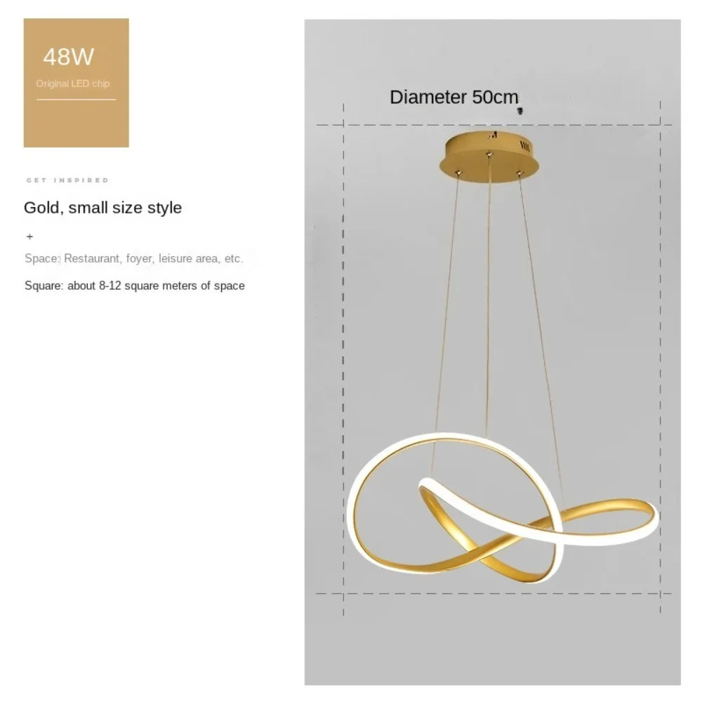 Joyinled Modern Acryl Pendant Light 50cm Gold Ceiling Pendant Light with Dimmer Hanging Lamp Home Decor Indoor Lighting Fixture