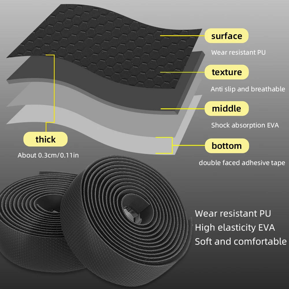 Bike Handlebar Tape MOTSUV Road Bike PU+EVA Leather Anti-slip Shockproof Bar Wraps Fixing Straps Cycling