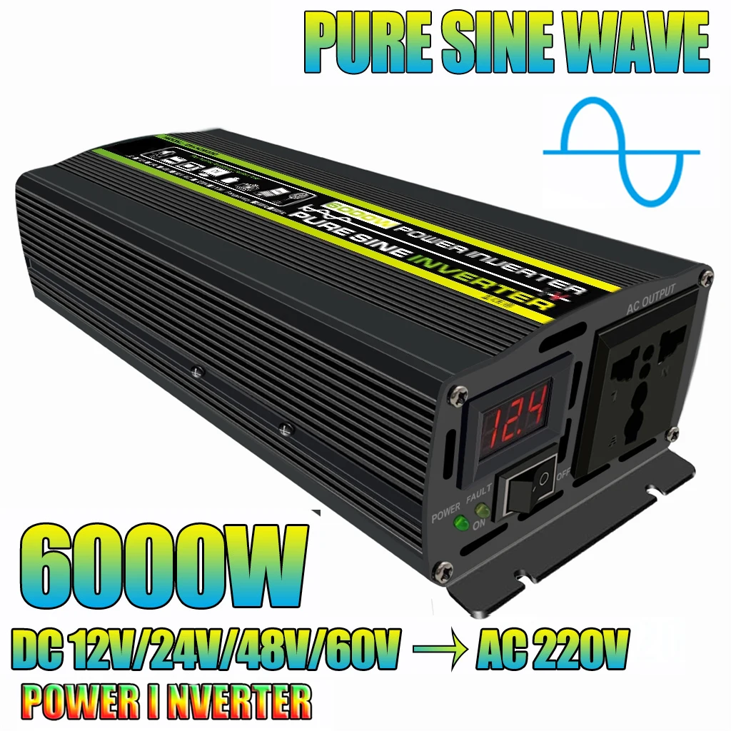

6000W/4000W/3000W Pure Sine Wave Inverter Digital Display 12V 24V 48V To 220V 110V Solar Car Outdoor Camping Wave Power Inverter