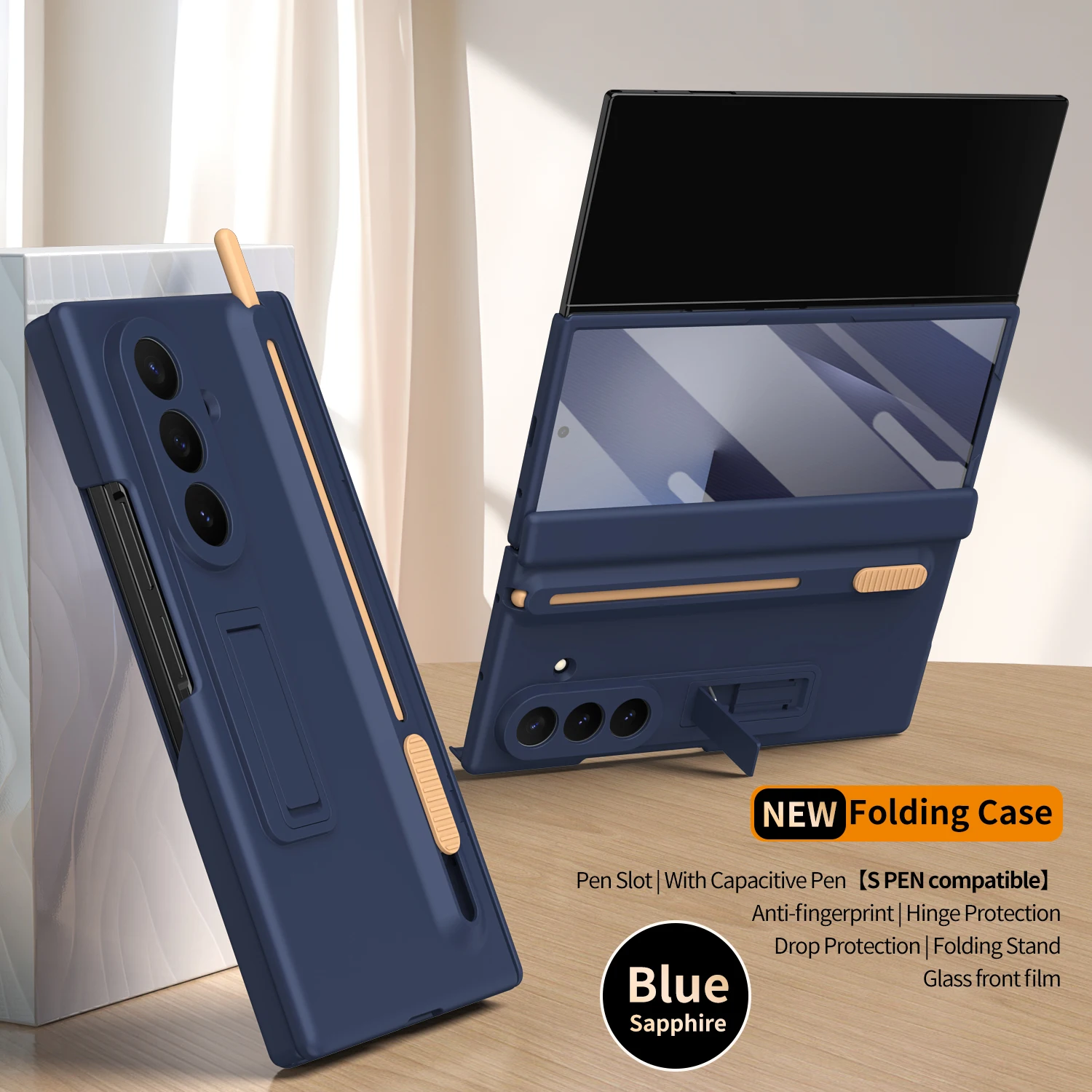 Matte Plastic Shockproof Case with Glass Protector, Stylus Pen Slot, and Kickstand Holder