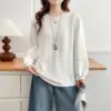 Fashion Plus Size Women's Hoodies Autumn Style Simple Bright Line Patchwork Lantern Sleeve Tops 2552