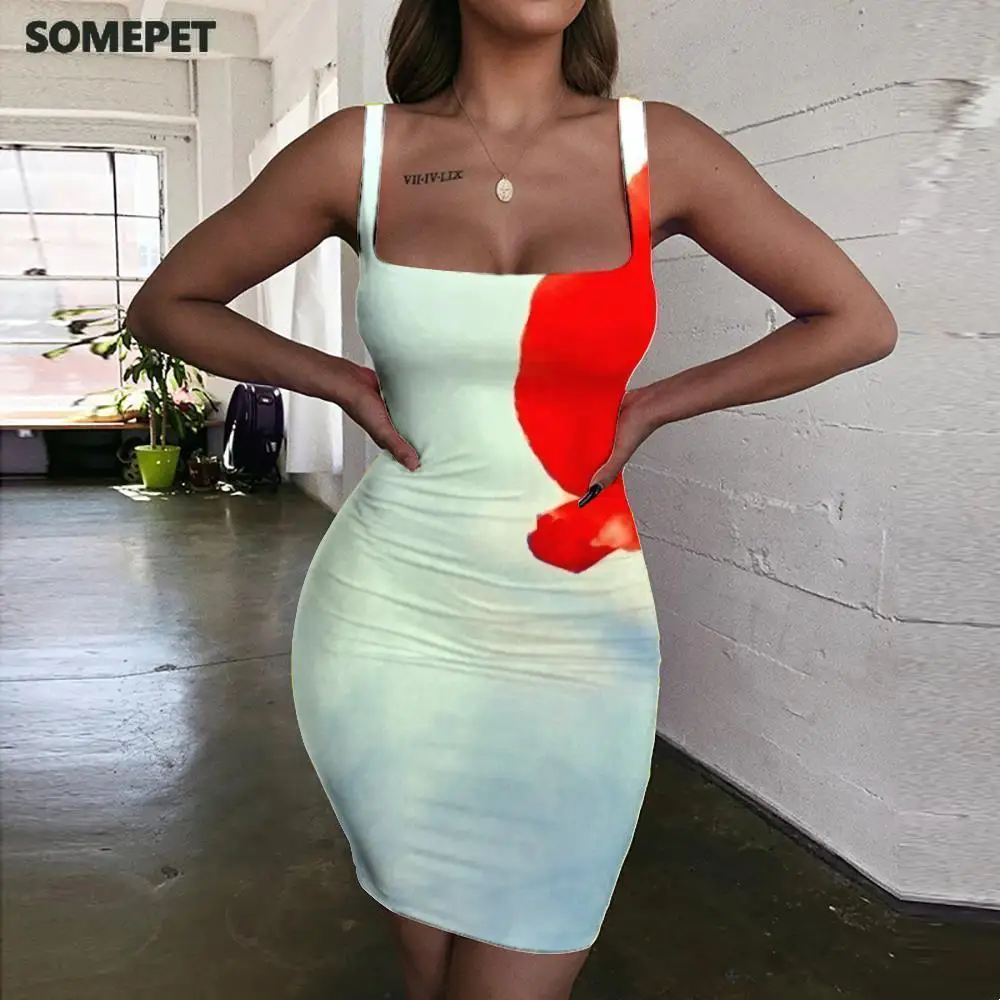 

SOMEPET Graceful Dresses Women Flower Dress Bodycon Dress Sexy Halter Sleeveless Colorful Vestido Sexy Womens Clothing Summer
