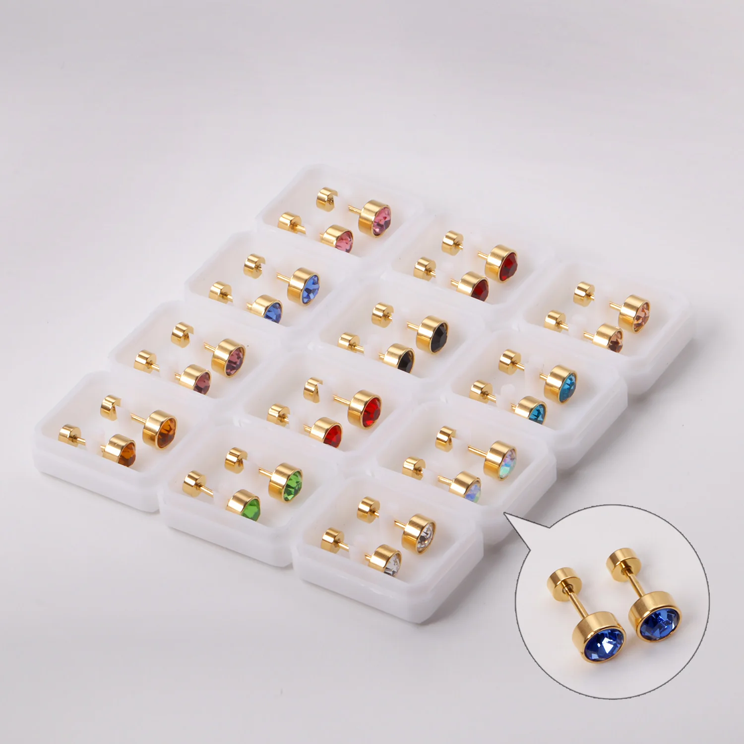 12 Paar 6MM Edelstahl-Schraubstecker-Ohrringe in gemischten Farben, zylindrisch, glänzend, modisch, schlicht, Mädchenschmuck, Großhandel