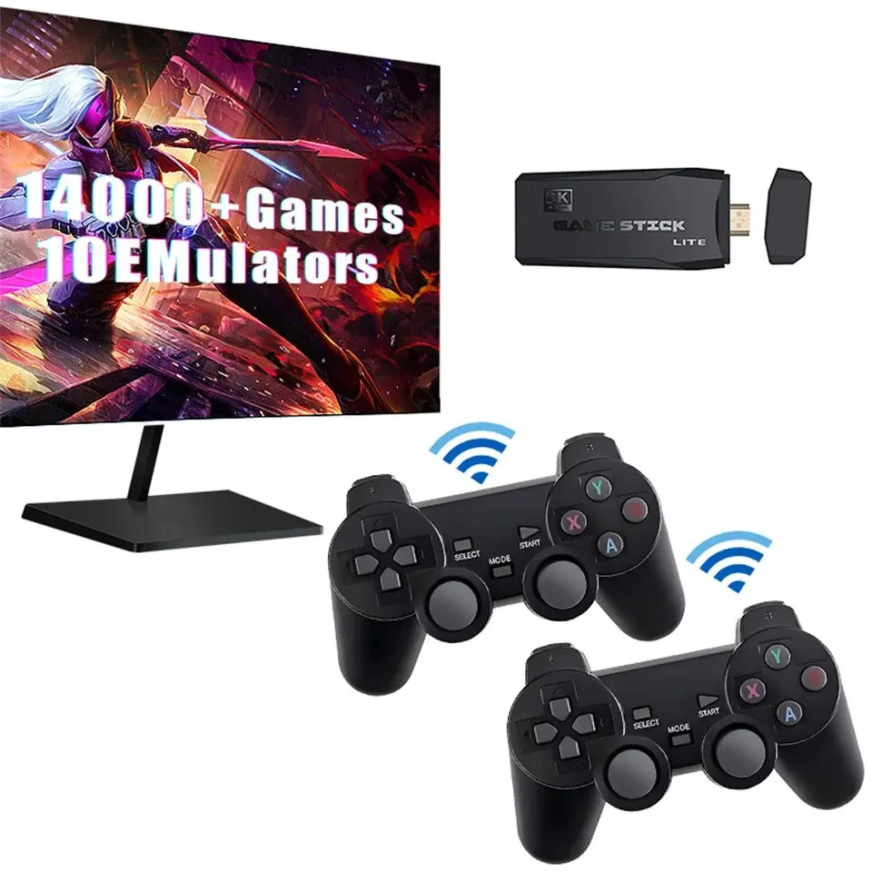 14000 Giochi Retro Game Stick Con 9 Emulatori Integrati Controller Wireless 2.4G Per Uscita Tv 4K Plug And Play