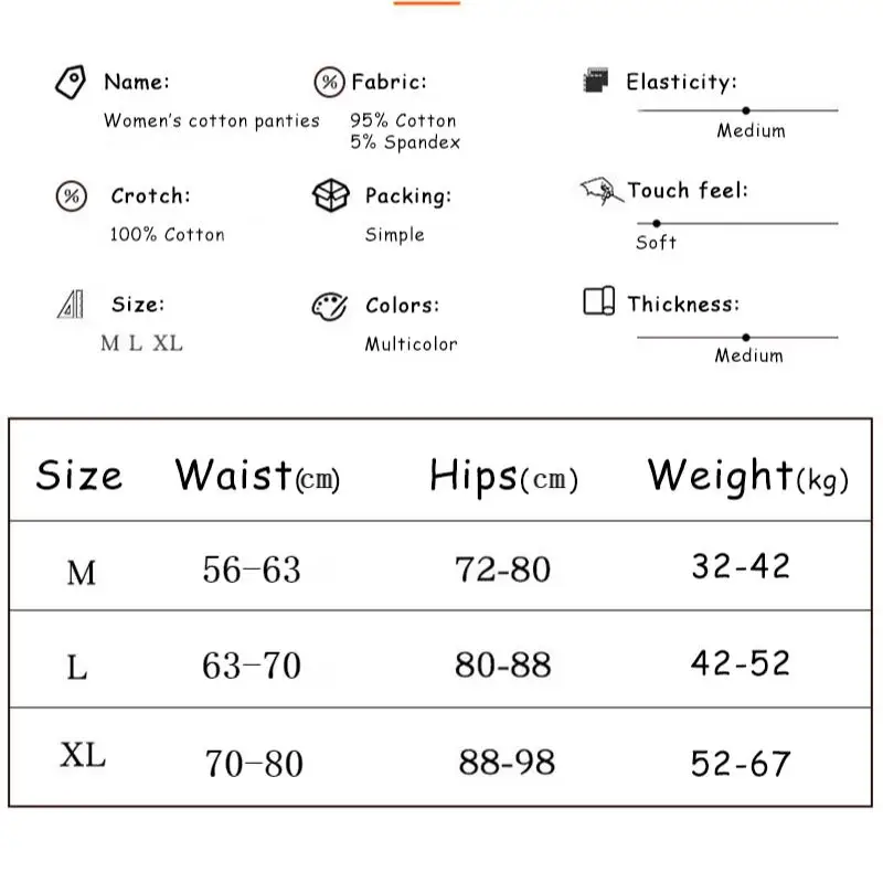 Cotton Mid Waist Seamless Breathable Underpants Size Chart