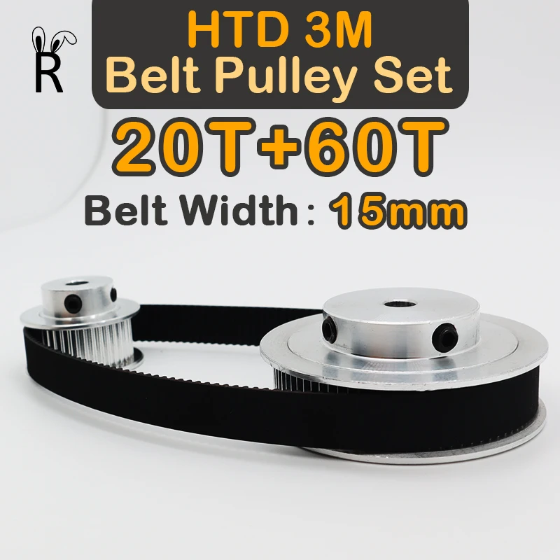 20Teeth+60Teeth HTD 3M Belt Pulley Set Belt Width 15mm 3M Pulleys 20T 60T Synchronous Wheels Kit 60Teeth HTD3M Timing Pulley Set