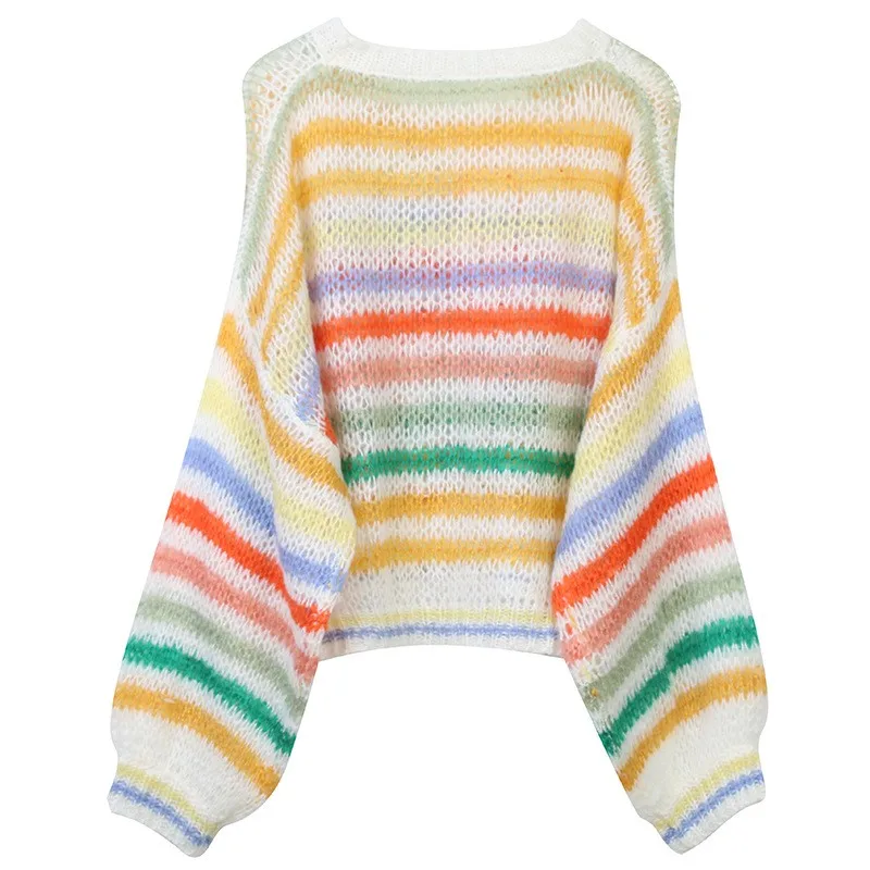 Rainbow Embroidery Sweater Pullover Rainbow Knitwear Rainbow
