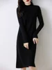 Women's Cashmere Sweater Dress, 100 Pure Wool, Long, Semi-Turtle Neck, Skirt, Loose, Autumn, Winter 5