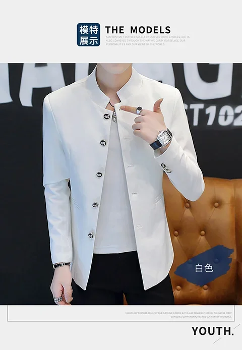 Blazer Fashion Business einfarbig koreanischen Gentleman Stand Kragen Trend lässig Gentleman schlanke Hochzeit Arbeit Herren Blazer Jacke – Detail 9