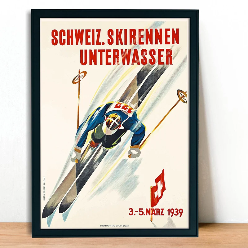Poster Vintage Ski Suisse 1968 – Bernese Oberland, Impression Pop Art 20x30 Pouces