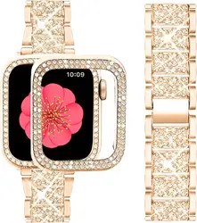 Cinturino e Cassa di Diamanti Luccicanti per Donne - Bracciale in Metallo per Apple Watch