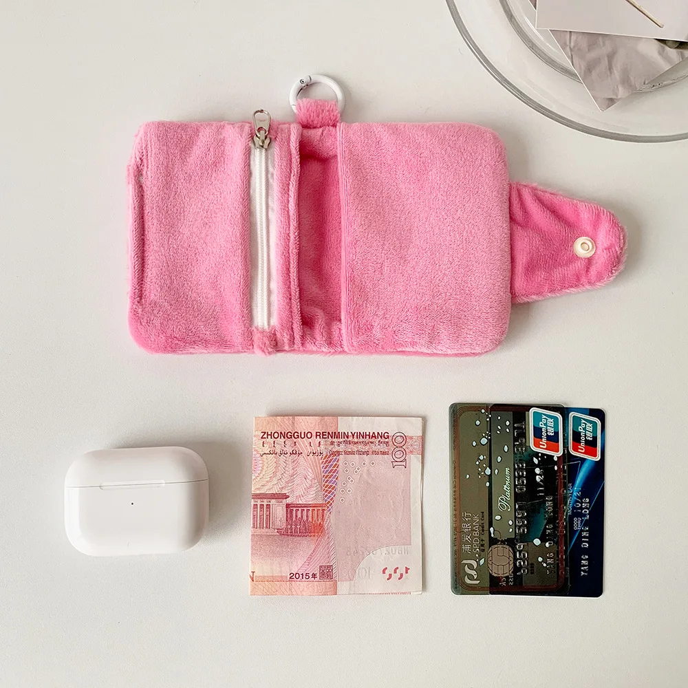 Niedliche Plüsch-Geldbörse, Kartenhalter, Mädchen, Student, Kawaii, einfarbig, Münzfach, niedlicher Mini-Schlüsselkarten-Organizer, Plüsch-Schlüsselanhänger-Dekoration – Detail 7