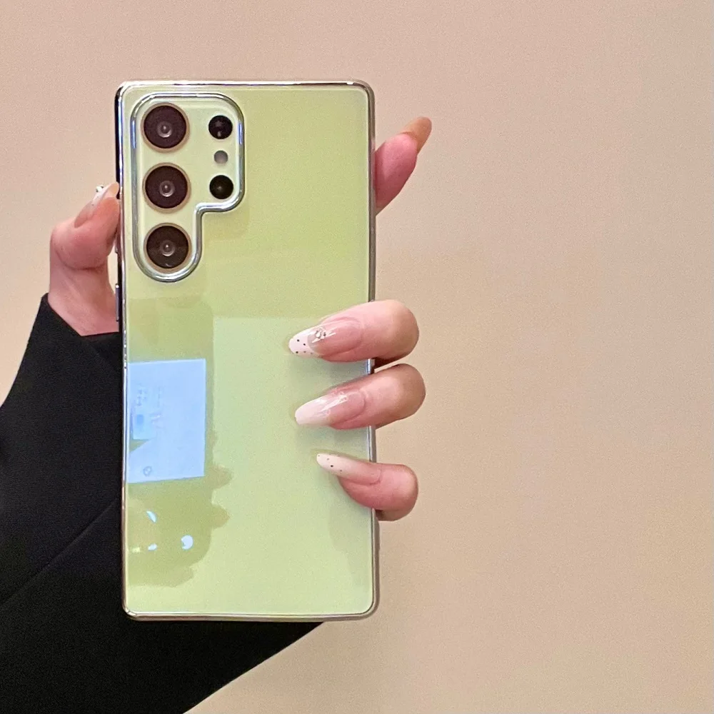 Luxury Glossy Glass Phone Case with Candy Color & Camera Protection - Shockproof Cover