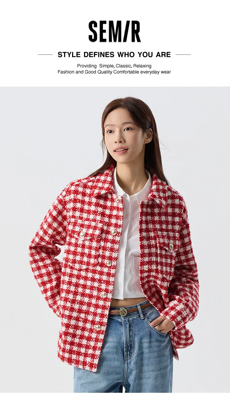 Prendas de abrigo para mujer, estilo medio largo, moda nueva primavera, top de tweed a cuadros