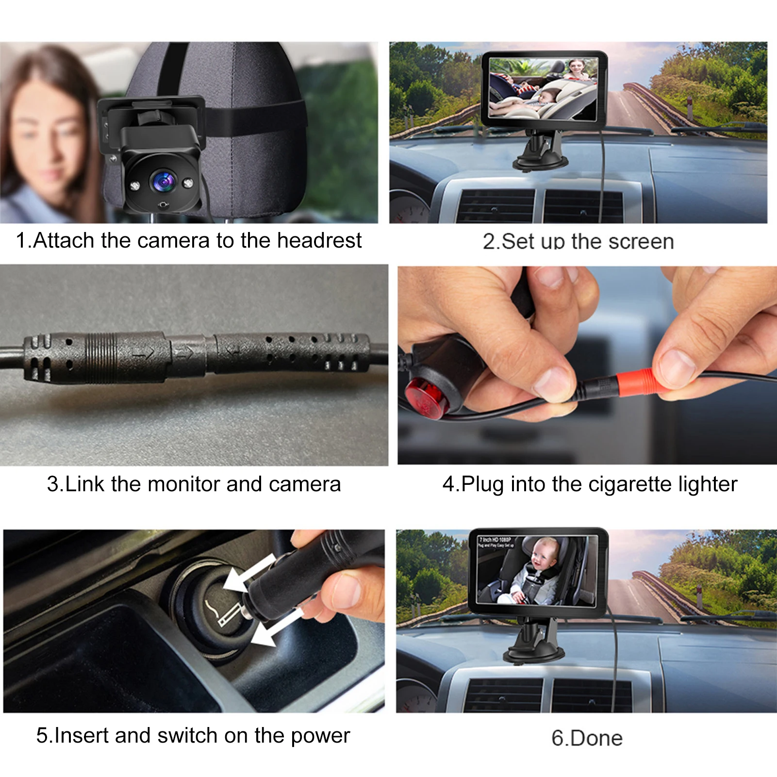 Baby Car Camera 7" Back Seat Baby Car Mirror with Wide Clear View Easily Observe The Baby's Move Baby Car Camera Baby Car Mirror