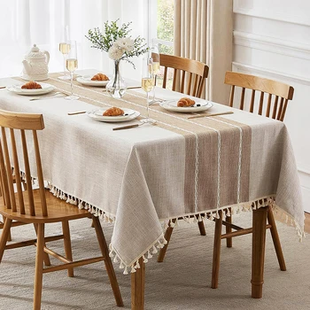 Battilo Linen Cotton Tablecloth Round Rectangular Table Cloth Waterproof Table Cover for Dining Coffee Table Kitchen Room Decor 1