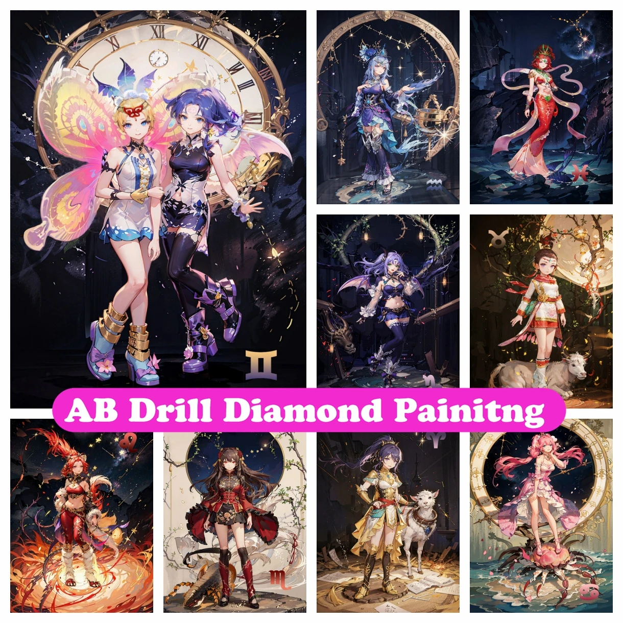 Anime Signes du Zodiaque Fille 5D DIY Diamant Peinture, Point De Croix  Broderie Nette Étoiles Art Mosaïque Strass, Hobby Décor À La Maison