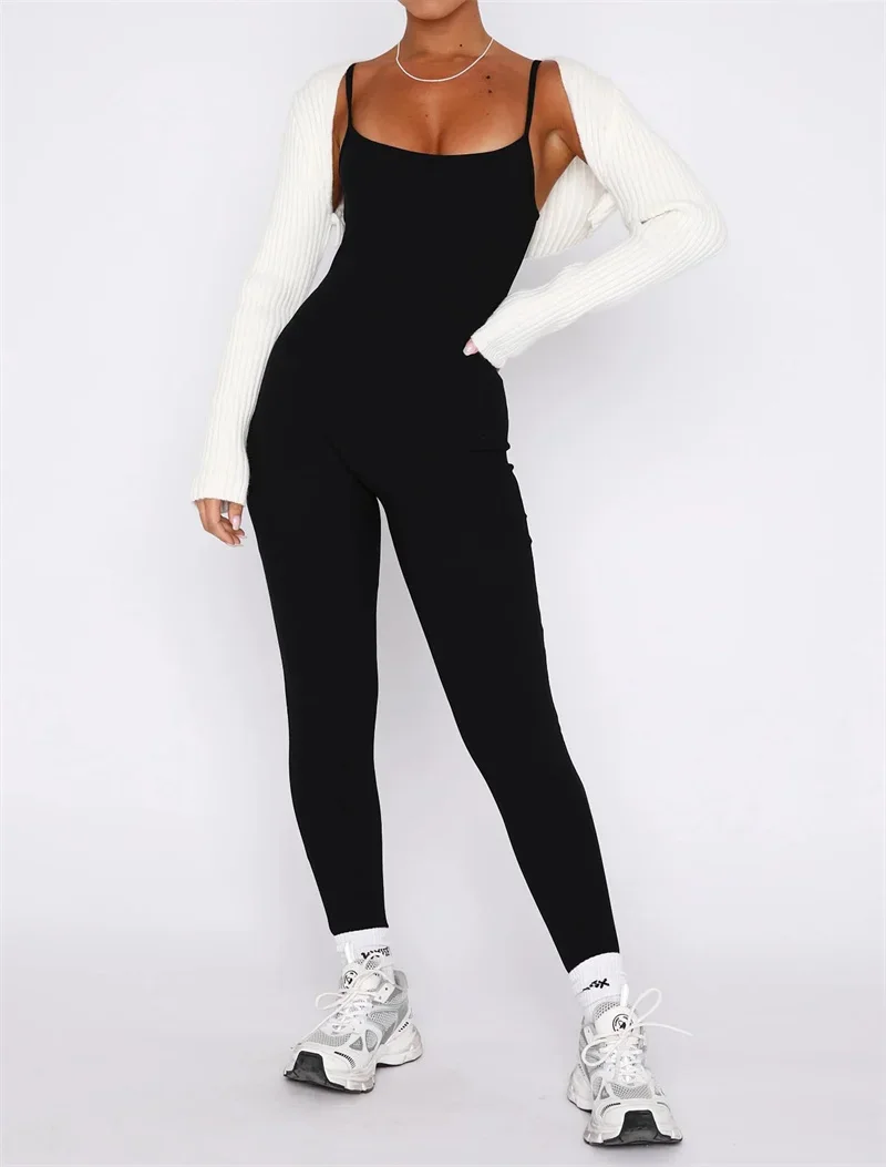 Casual Solid Knit Ribbed Skinny Slim Jumpsuits for Women Fitness Yoga Stretchy Comfortable One Piece Knitted Jumpsuit Rompers 3