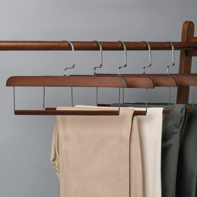 5pcs Premium Solid Wooden Pants Hanger,Non-Slip Blanket Scarf Storage Organizer Rack for Closet,Multi-functional Trouser Holder 2