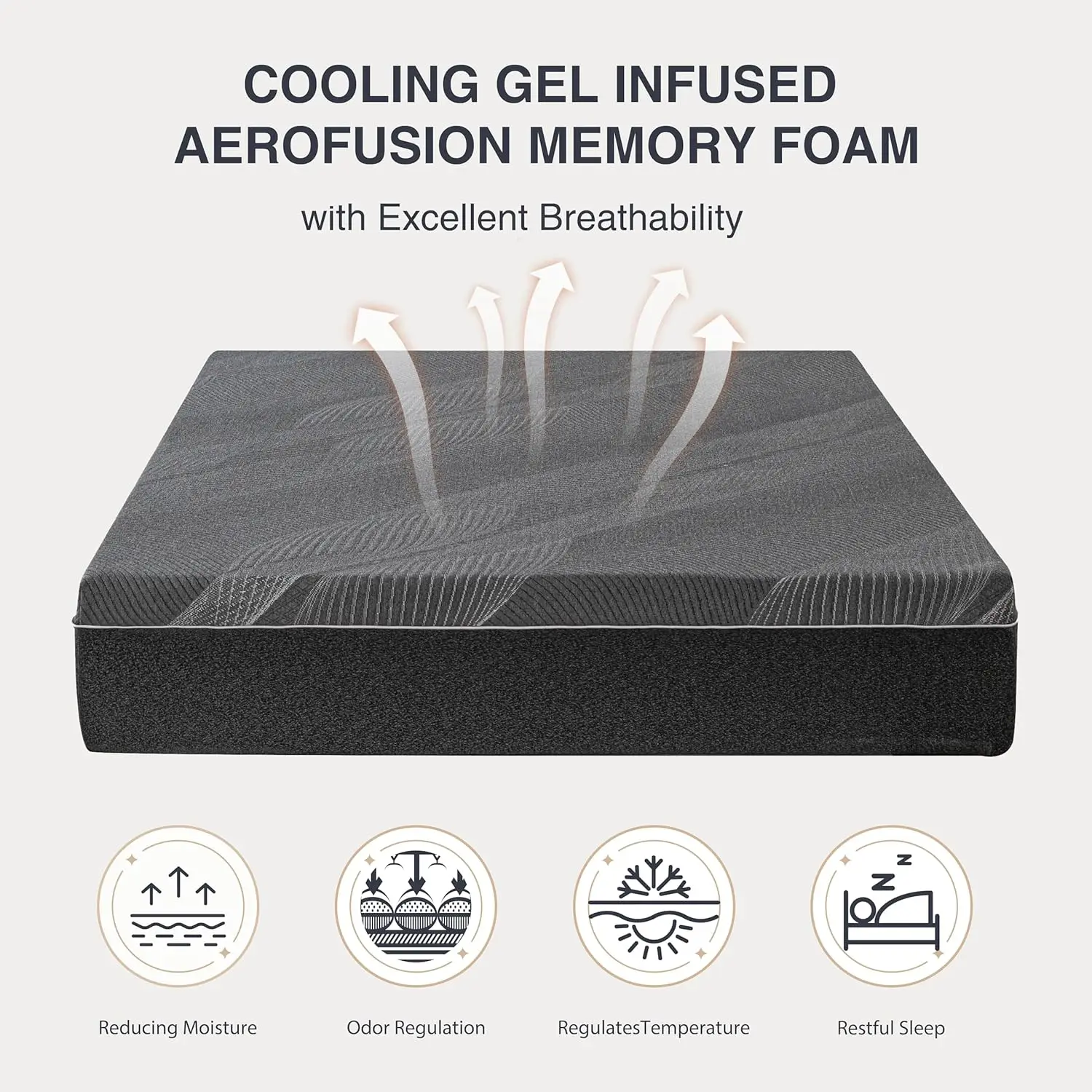 High-Quality Cooling Double Mattress with 10 Inch Charcoal Gel Memory Foam in a Box, Fiberglass Free Mattress Topper 6