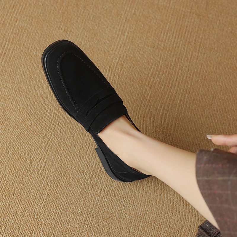 2025 New Women Shoes Size 34-40 Women Suede Real Leather Loafers Casual Spring Shoes Low Heels Vintage Office Lady Daily Dress 5