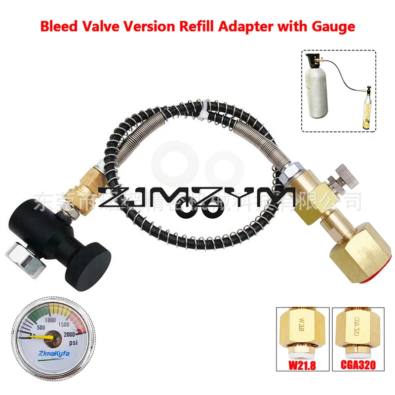 

1Pc CO2 Gas Cylinder Filling Connection Hose With 2000Psi Gauge External Co2 Tank Braid Hose Kit