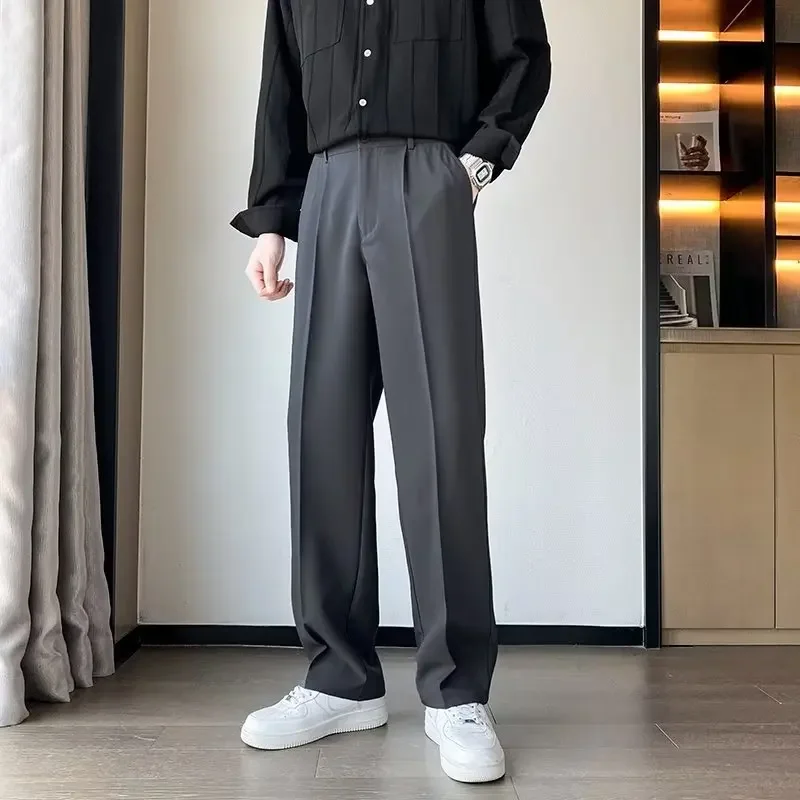 Autumn High-end Feeltrousers Men's Korean-style Extended Suit Trousers Loose-fit Straight-leg White Casual Pants stretch pants business pants suit pants men pants thin trousers