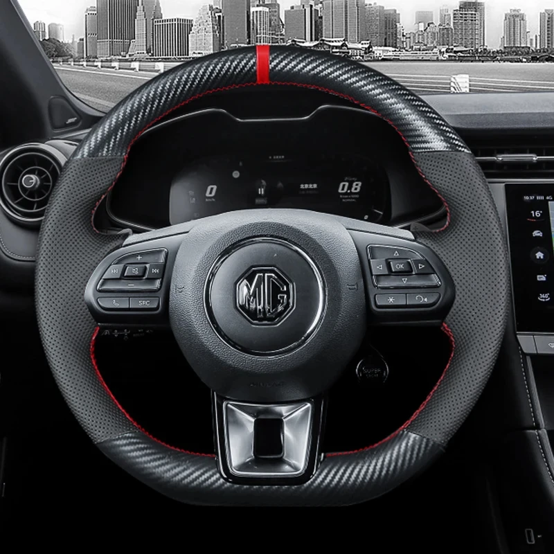 

Hand Sewing Carbon Fibre Genuine Leather Car Steering Wheel Cover For MG ZS HS GS 2017-2023 MG 5 6 RX5 RX8 ZS EV Accessories