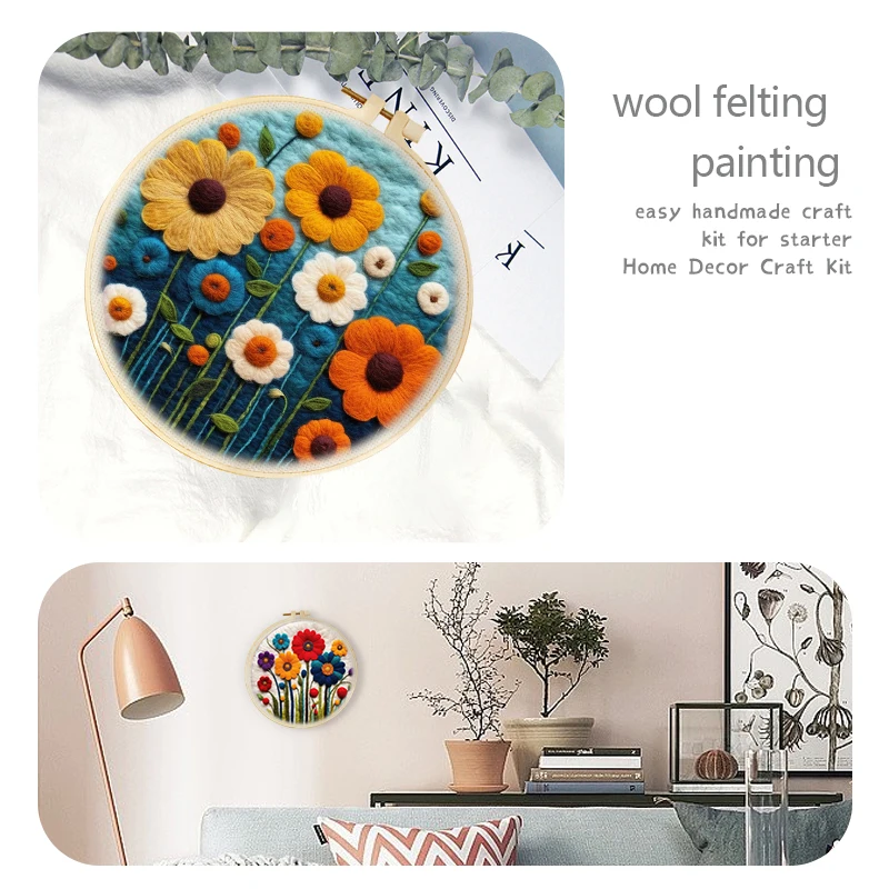 Diy Wool Felt Painting Sunflower Kit Creative Wool Needle Felt Painting Colorful Flowers Craft Kit Art Gift Handicraft needle felting kit wool felting kit needle felting painting kit