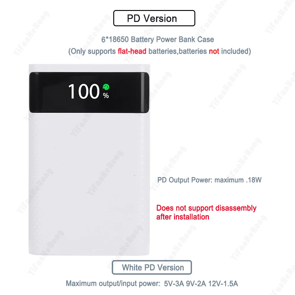 Usb Carregamento Rápido Portátil Externo 5v Faça Você Mesmo 6*18650 Case Power Bank Caixa de Armazenamento de Carregamento da Bateria com Lanterna 20000mah pd 18w - Image 5
