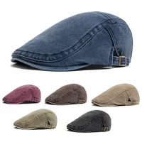 Offre spéciale Vintage peintre béret unisexe mode plat visière casquette décontracté automne rétro coton solide gavroche chapeau été réglable 1
