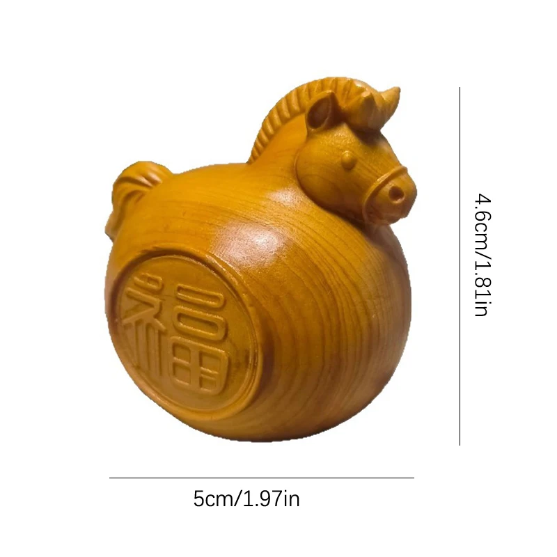 1/2pcs Feng Shui FU Horse Wooden Carved Horse Figurine Bring Good Luck 2026 New Year Zodiac Horse Statue Home Office Decor