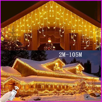 Street Garland On The House Winter 2026 Christmas New Year Decoration Led Icicle Curtain Lights Outdoor Wedding Patio Party 220V