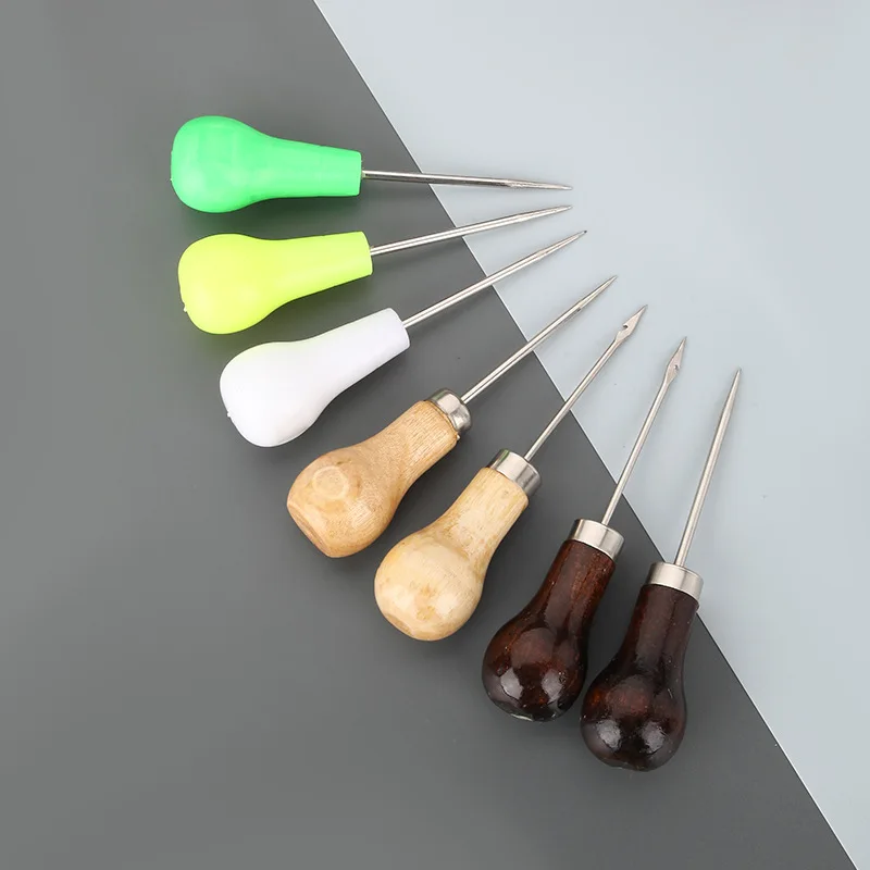 Hulu Wooden Handle Hook Awl Tool Handmade Stitch Leather Shoe Repair Sewing Needle DIY Craft Stitching Punching Hole Accessories