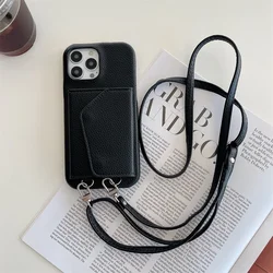 Sleek Leather Crossbody Lanyard Wallet Phone Case with Card Holder Cover - iPhone 12(12 Pro) (Black)